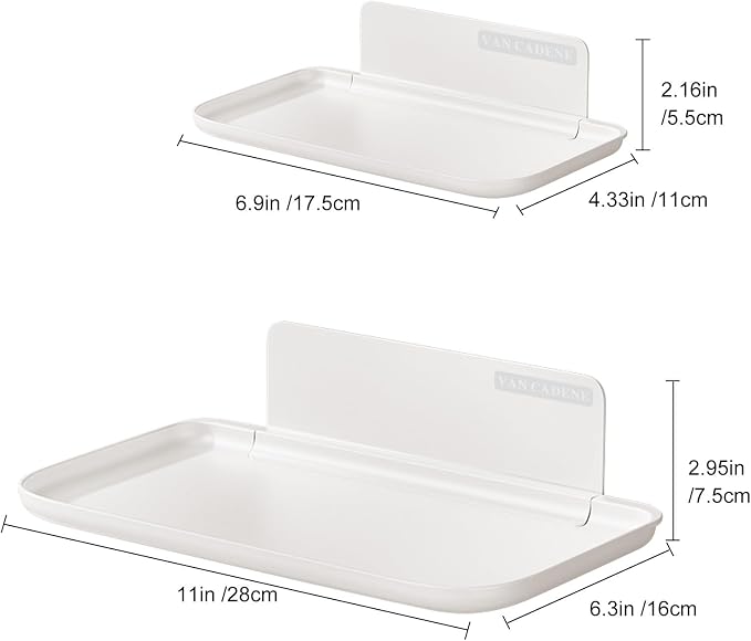 2-Pack Foldable Floating Shelves for Wall | No Drill White Wall Shelves | Small Floating Shelf for Bathroom, Bedroom, RV, KitchenAdhesive Shelves for Phones, Watches | Renter Friendly - Image 3