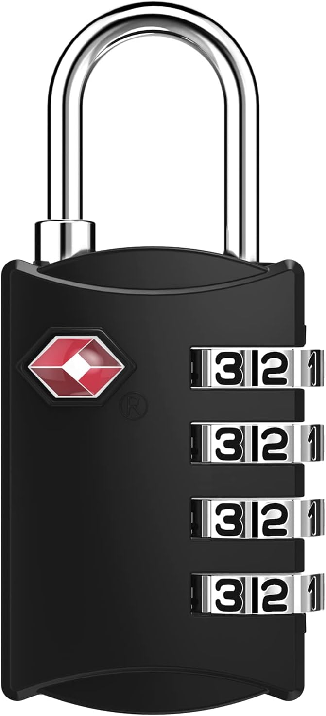 ZHEGE TSA Approved Luggage Lock for Train Travel (1 Pack, Black) | 4 Digit Combination Lock for School Gym Locker, Suitcase, Backpack, Cabinet, Drawer, Easy Read Dial, Alloy Body by ZHEGE