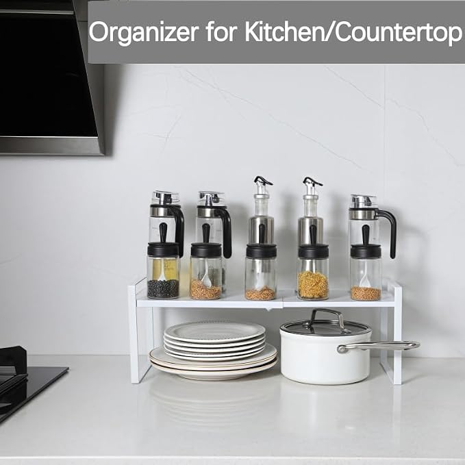 Expandable Cabinet Shelf Organizer Riser for Kitchen Pantry Cupboard Under Sink Countertop (white, 8.2’’D * 12.2-21.6’’W * 7.7’’H) - Image 3