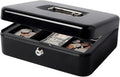 Decaller Large Cash Box with Money Tray, Metal Money Box with Key Lock for Home or Business, 9.83" x 7.82" x 3.41", Black by Decaller