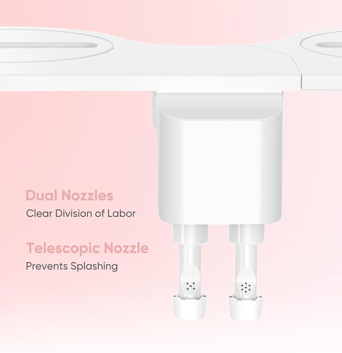 Ultra-Slim Bidet Attachment, Posterior&Feminine Wash-(Retractable Dual Nozzles), Non-Electric Bidet Attachment for Toilet Seat, Adjustable Fresh Cold Water Pressure, Stainless Steel Inlet (DarkGray) - Image 3