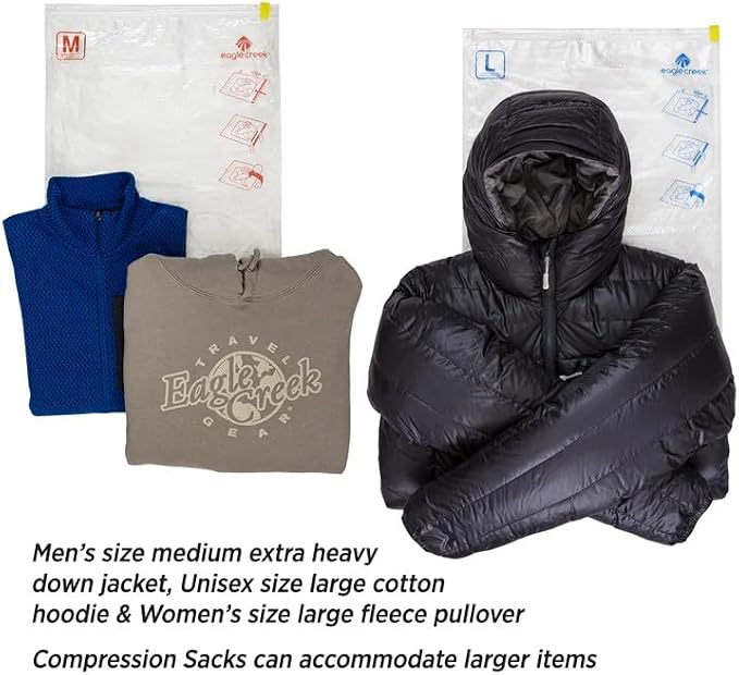 Eagle Creek Pack-It Compression Bags for Travel Set - Featuring One-Way Pressure Valve & Zip - For Efficient Travel Bag Packing - Water Resistant - Clear - Medium/Large (Pack of 2) - Image 2