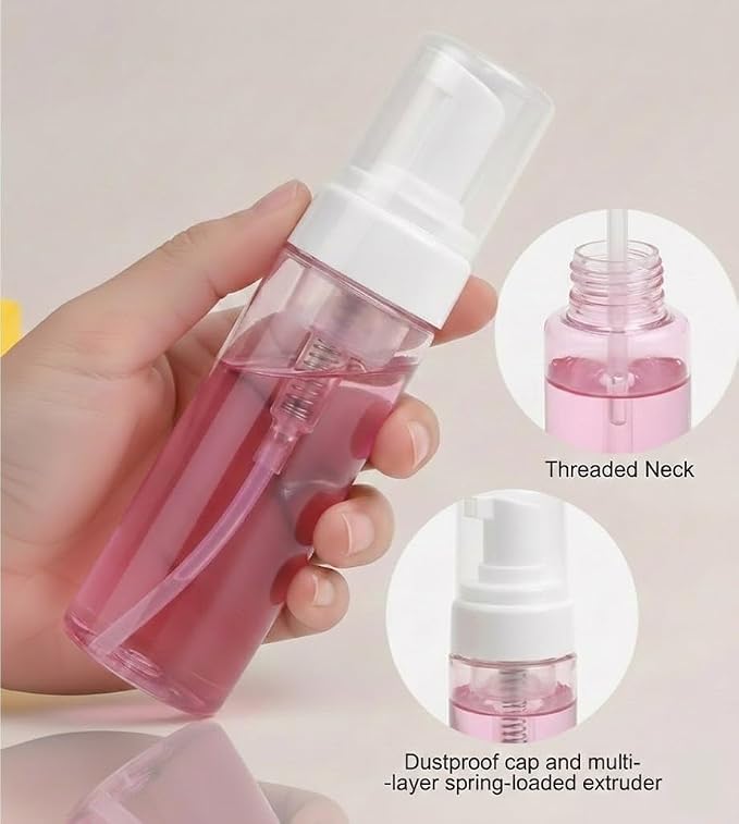3-Pack Travel-Sized Foaming Pump Bottles - Empty Foaming Liquid Soap Dispensers - for Refillable Travel Hand Soap Shampoo Foaming Castile Cosmetics - BPA Free (100ml/3.3oz) (Pink) - Image 3