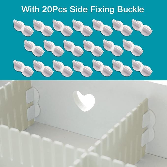 44Pcs Drawer Dividers with Fixing Buckle, Adjustable Drawer Organizer Storage Separator for Clothes, Cutlery, Socks, Underwear, Makeup, Dresser, Kitchen, Bedroom, Office, Bathroom, 14.5 * 2.75in - Image 3