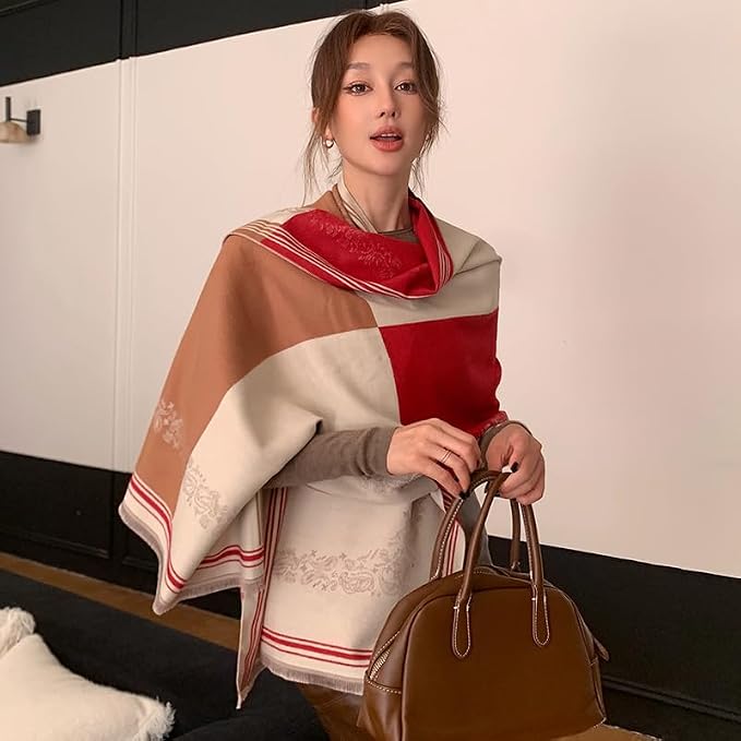 WaJuemy Winter Scarf for Women Dressy Evening Pashmina Shawl Wraps Open Front Poncho Blanket Fashion Travel Shawls Cape Wrap - Image 4