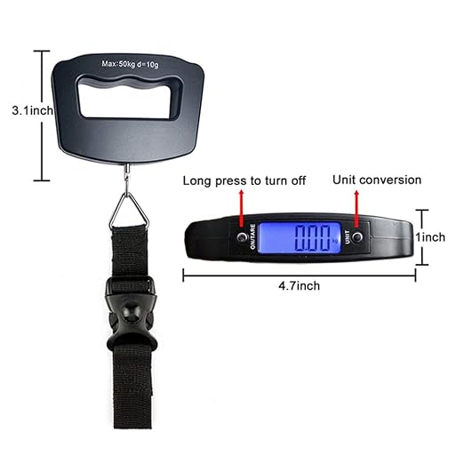 Handheld Digital Luggage Scale with Grip for Travel Portable Electronic Weighing Suitcase and Bag 110Lb/50kg Black - Image 6