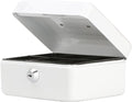 Decaller Small Cash Box with Key Lock, Double Layer Metal Money Box for Home Security, Portable Locking Box, 5.9" x 4.7" x 3.2", White by Decaller
