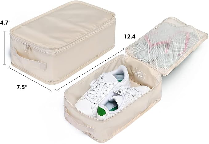 Travel Shoe Bags, Foldable Waterproof Shoe Pouches Organizer-Double Layer (4 Cream Shoe Bag) - Image 4