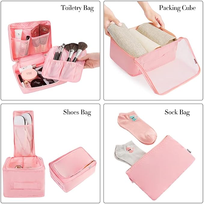 BAGAIL 8 Set Packing Cubes Luggage Packing Organizers for Travel Accessories-Blush Pink - Image 3