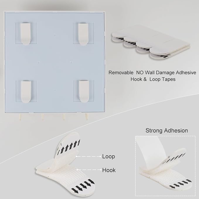 Updated Bedside Shelf Wall Mount Phone Holder Organizer Stick On Adhesive Damage Free Hanging Strips 4 Hooks Teenager Dorm Room Essentials Decoration Gasses Remotes Keys Snacks (White) - Image 5