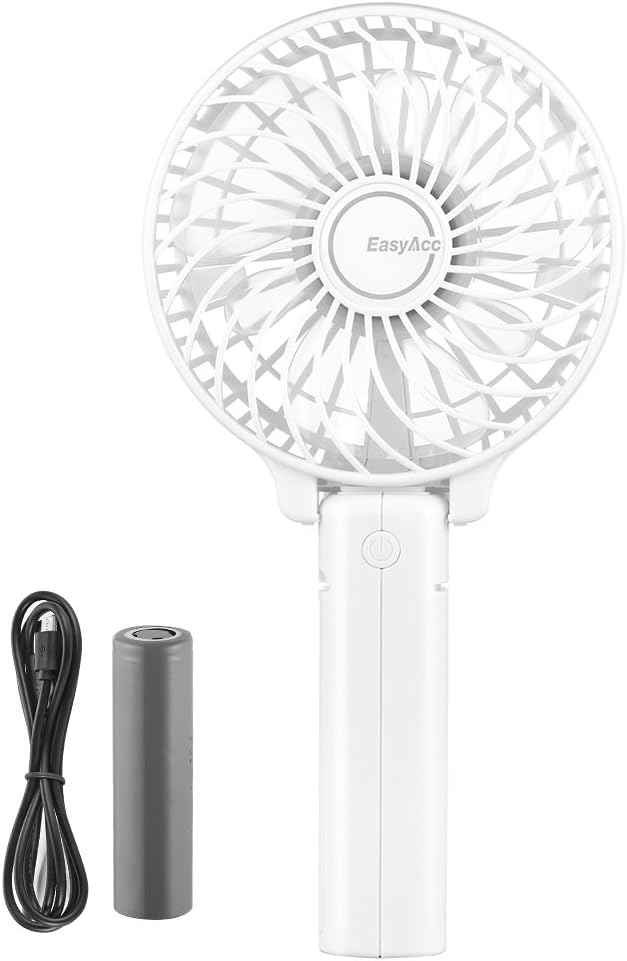 EasyAcc Handheld Fans [2x Crossbody Straps/2xDIY Stickers] for Portable Fan and Phones -Up to 10H Rechargeable Foldable Hand Desktop Fan for Home and Travel - White - Image 4