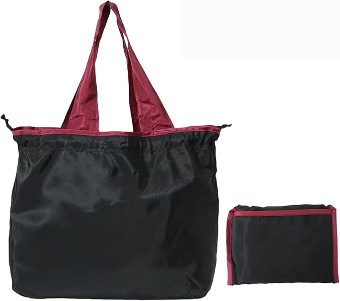 Reusable shopping tote bag, large capacity drawstring tightening top, foldable grocery tote bag, shoulder bag by Unknown