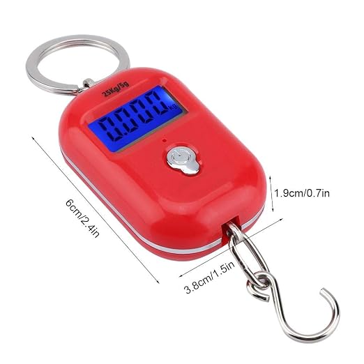 Mini Electronic Scale, Fish Weighing Scales Red Portable 25Kg/5G Hanging Scale Digital Pocket Key Chain Weight Hook Kitchen Food Weight Gauge Measuring Tools with Backlight for Home Farm Market - Image 6