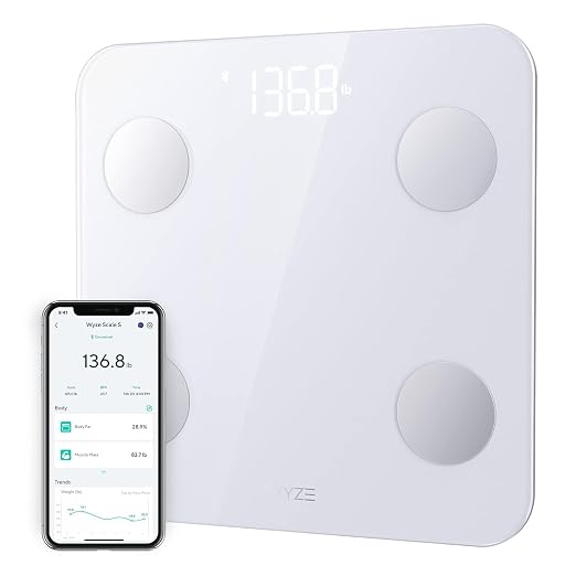 Wyze Scale S Smart Scale for Body Weight & Fat, Bluetooth, 400 lb, White | Tracks 12 metrics, Baby/Pet Mode, Sync with Fitness Apps, Heart Rate Tracking, Smart User Recognition, Unlimited Sharing by WyzeLifestyle