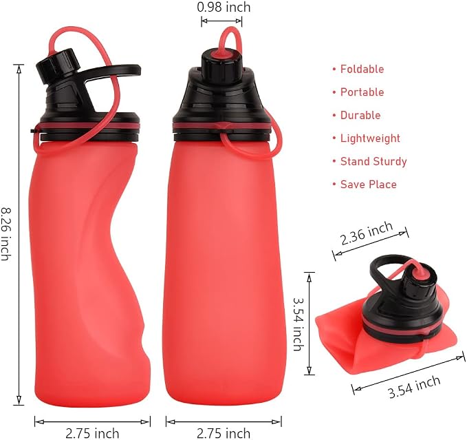 E-Senior Collapsible Water Bottle BPA Free - Foldable Water Bottle for Travel Sports Bottles with Triple Leak Proof Lightweight 17oz (Upgraded Fire Red) - Image 2