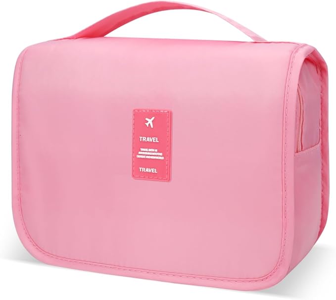 Lcsmaokin Large Capacity Toiletry Bag Travel Bag with Hanging Hook for Men and Women Waterproof Travel Cosmetic Bag Bathroom Storage Bag for Brushes Set, Full-Sized Shampoo,Accessories(Pink) by Lcsmaokin