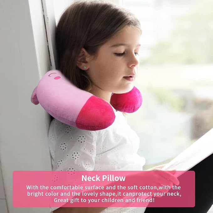 EKDJKK Travel Pillow for Kids, Cute Animal Neck Pillow Support U Shaped Cushion Plush Soft Rest Reading Pillow Sleeping Pillow for Airplane Train Car (Pink Pig) - Image 7