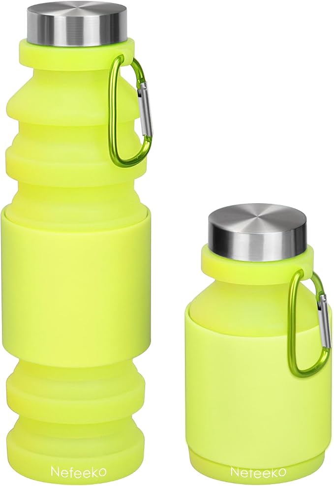 Nefeeko Collapsible Water Bottle, Reuseable BPA Free Silicone Water Bottles | Foldable Water Bottles for Travel Gym Camping Hiking, Portable Leak Proof Sports Water Bottle with Carabiner by Nefeeko