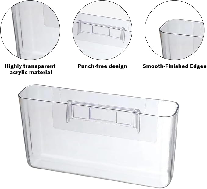 6 Pcs Adhesive Cabinet Door Organizers 8 Inch Clear Storage Bins | Without Drilling, Acrylic Wall Mount Organizer , for Kitchen Bathroom, Bedroom Living, Room, Kitchen Organization - Image 3