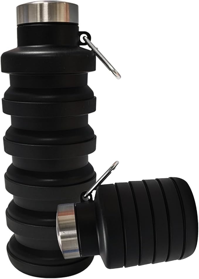 Collapsible Water Bottles,Silicone Water Bottle,16oz Capacity Portable Reusable,Leak-proof,with buckle,foldable storage,Lightweight Durable for Fitness,Cycling,Sports,Camping,Hiking (Black) by Unknown