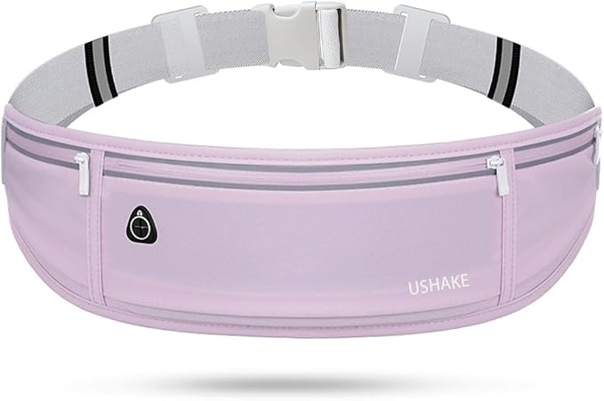 USHAKE Slim Running Belt, Workout Fanny Pack for Men Women,Exercise Waist Pack for Apple iPhone Holder, Runner Belt for Running Walking Cycling Camping Gym Light Purple by USHAKE