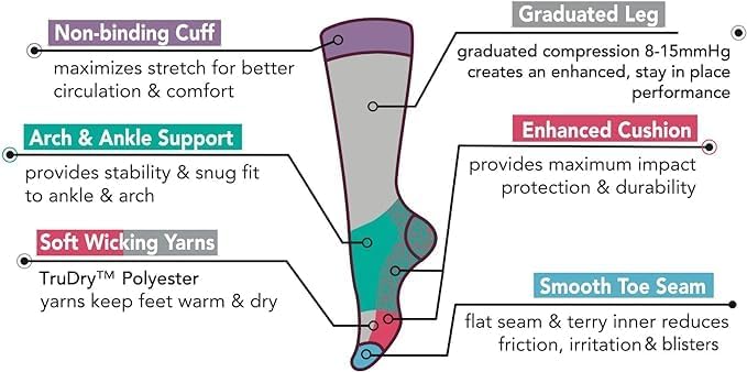 Dr. Motion Compression Knee HIgh Socks (4 Pairs), Arch Support Outdoor Running HIking Socks for Women - Image 3