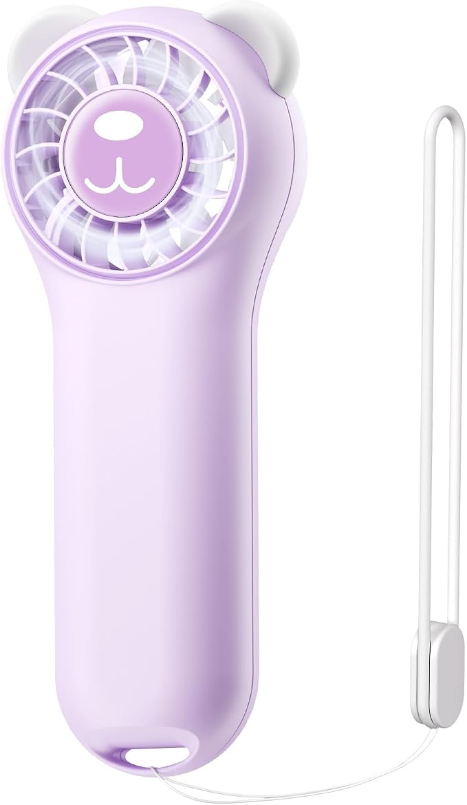 Portable Handheld Fan, Cute Bear Mini Fan with 11000 RPM High Speed, Rechargeable Personal Fan with 4 Speeds, Pocket Small Fan for Travel, Makeup, Lash, Gifts for Women Girl - Purple by Gentsvip