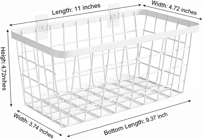 2 Set LeleCAT Hanging Wall Basket Organizer, Over the Cabinet Door Adhesive Wire Baskets for Organizing Kitchen Food Pantry Bathroom Shelf Storage No Drilling Wall Mounted,White - Image 2