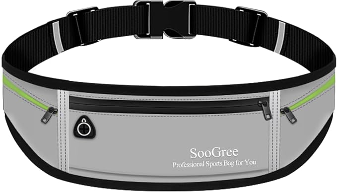 SooGree Slim Running Belt Sport Fanny Pack for Women Men,Reflective Waist Pack Runner Pouch Belt, Zipper Waterproof Running Phone Holder Jogging Pouch for Phone Money (GSP8806 Gray) by SooGree