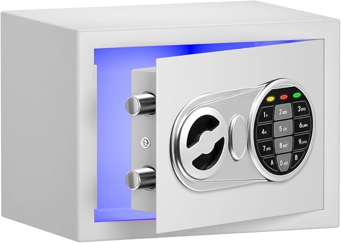 Safe Box with Sensor Light, Security Safe with Digital Keypad Money Safe Steel Construction Hidden with Lock，Small Safe, Wall or Cabinet Anchoring Design(White) by Samyersafe