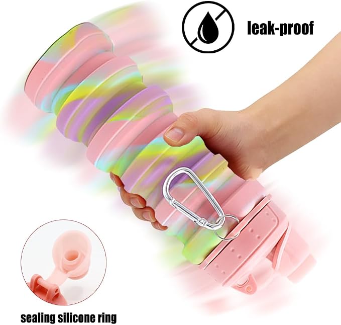 Silicone Collapsible Sports Water Bottles 500ml 16oz,Leak proof Twist Cap BPA Free Retractable for Home Outdoor,Biking,Hiking Portable Water Bottle Cups(1#Pink) - Image 4