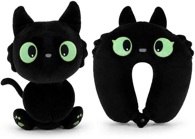 2-in-1 Travel Pillow for Kids & Adults Car Neck Pillow Memory Cotton U-Shaped Neck Pillow Soft Head Support Travel Accessories for Airplane Car Train Bus Airplane Pillow (cat) by Unknown