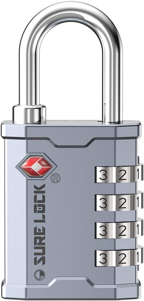 SURE LOCK TSA Accepted 4 Dig Heavy Duty Big Combination Luggage Padlock All Metal Travel Lock for Equipment Hard Case Luggage Gun Case Gym Locker Pelican Vault Lock (1, Silver) by Hopeyoucanstaysafe