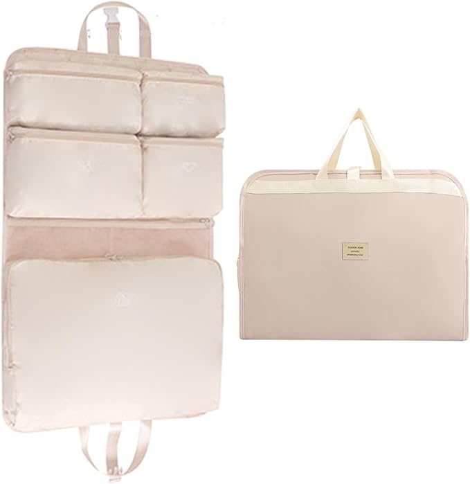 7-in-1 Travel Storage Bag, Foldable Hanging Packing Cube with Compartments for Clothes, Beige by Unknown