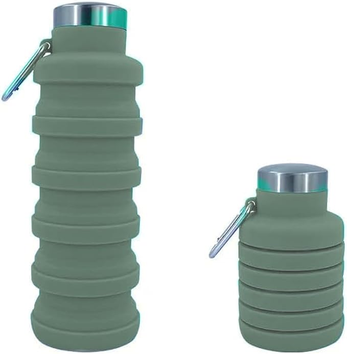 Collapsible Water Bottles 17oz, Odorless BPA-Free Silicone, Leak-Proof Foldable Reusable Bottle - Perfect for Travel Sports Gym Hiking Camping Cycling - Light Taupe by VadoWorld