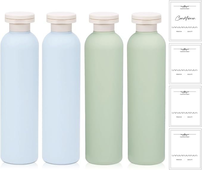 8.8 oz Plastic Travel Shampoo Bottles, Refillable Flip Cap Squeeze Bottles for Toiletries, Large Leakage-proof Travel Shampoo and Conditioner Container (Blue and Green) by UMETASS