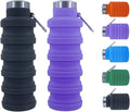 Collapsible Water Bottles 2 pack 17oz (Black+Purple) | BPA Free Travel Silicone Water Bottle with Carabiner, Reusable Foldable Portable Sports Bottle for Travel Camping Hiking by Ummigi