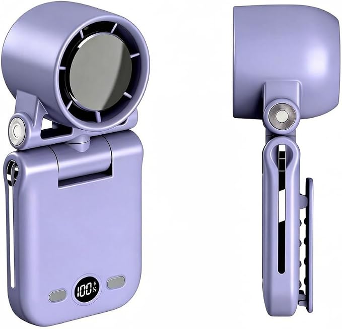 Mini Portable Handheld Clip On Rechargeable Personal Hand Fan with LED Display, High Speed Turbo Battery Operated 100 Speeds Small Fan for Travel/Outdoor/Concerts/Lash/Makeup (update purple) by Unknown