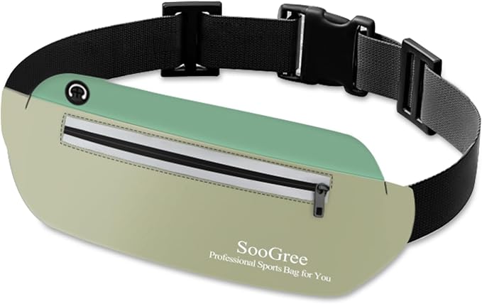 SooGree Running Waist Pack for Men Women, Lightweight Waterproof Sports Belt Bag, Phone Running Pouch, Night Reflective Fitness Storage Bag for Running Cycling Hiking Traveling (Green/Light Green) by SooGree