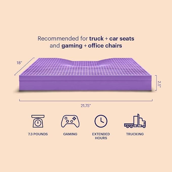 Purple Ultimate Seat Cushion, Large 2.5 Inch Gel Seat Cushion | GelFlex Grid for Office Chair, Gaming, Car - Pressure-Reducing for Long Sitting, Temperature-Neutral, No-Slip - Made in USA - Image 2