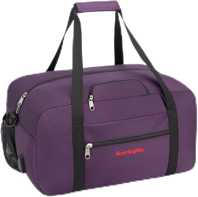 17x10x9 United Airline Personal Item Under Seat Duffel Bag With Free Pillow And USB Port (Purple) by Boardingblue
