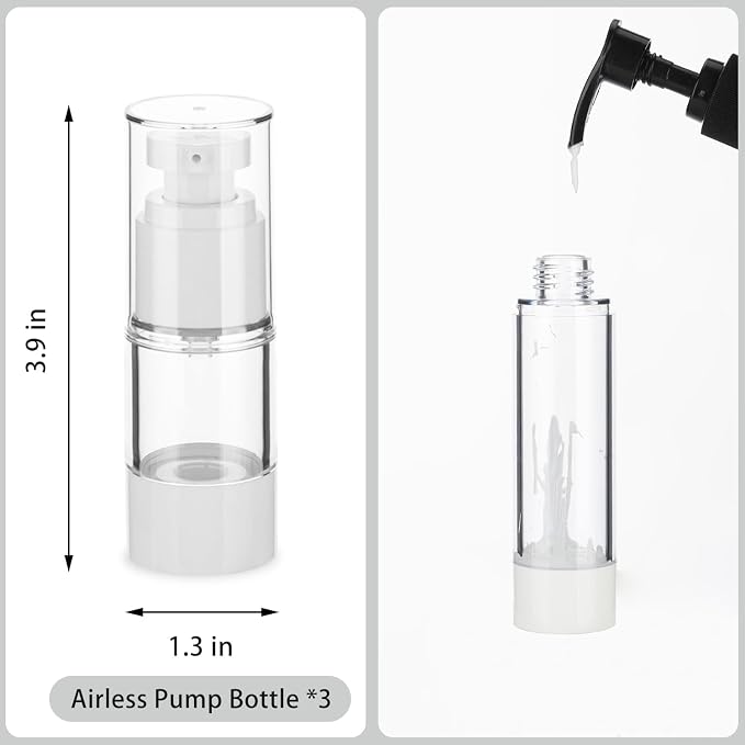 0.5OZ/15ML Clear Airless Pump Bottles, Lotion Dispenser Travel with Pump, Vacuum Plastic Travel Size Lotion Bottle for Foundation, Creams, Cosmetic(3 Pack) - Image 2