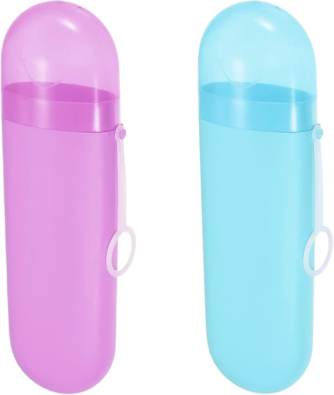 2 Packs Toothbrush Travel Case, Portable Toothbrush Case with Ventilation Hole for Travel, Plastic Toothbrush Holder Travel Size for Business Trip, School, Camping, Home - Purple+Blue by YKuzLx