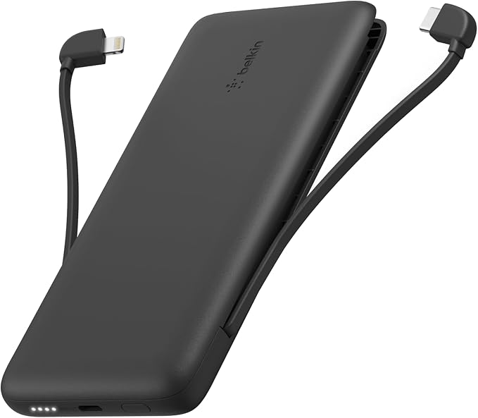 Belkin 10K 23W Portable Charger Power Bank, Integrated USB C and LTG Cables | Fast Charging, iPhone 17, Samsung Galaxy, Pixel, Airpods, iPad, Battery Pack, USB C Port, USB C Cable, Lightning Cable by Belkin