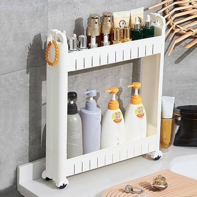 3.54 Slim Storage Cart Durable Bathroom Organizer Slide Out Storage Cart Rolling Utility Cart Slide Out Organizer Narrow Shelf Rack for Kitchen Bathroom Study Office by Unknown