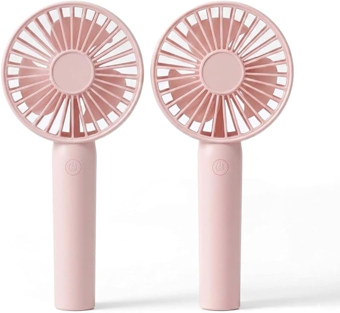Portable Handheld Fan 2 Pack, USB Rechargeable Mini Fan, Ultra Quiet, 3 Speeds with Phone Holder Base, All Day Battery for Outdoor Indoor (Pink) by Linlinwillportablefans