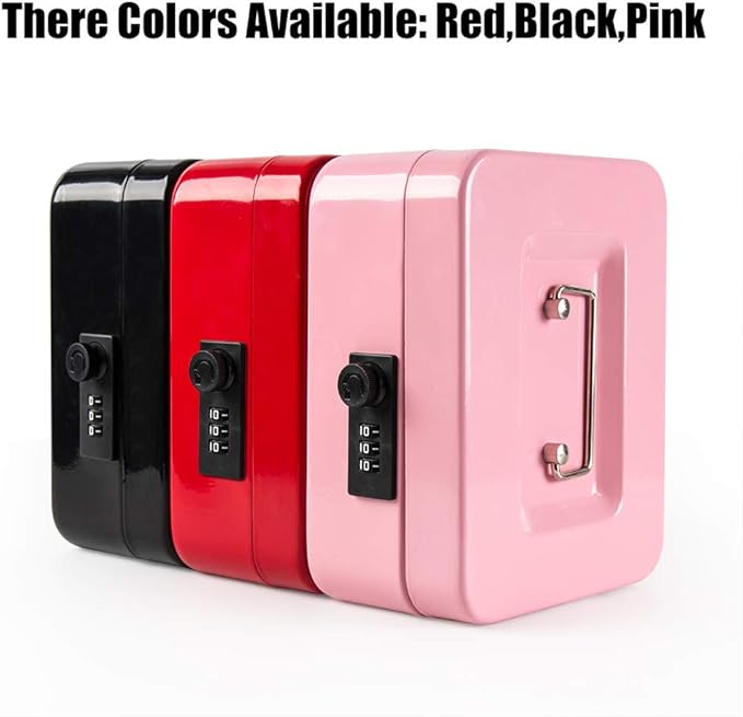 KYODOLED Medium Cash Box with Combination Lock Safe Metal Money Box with Money Tray for Security Lock Box 7.87x 6.30x 3.54Inch Pink Medium - Image 5