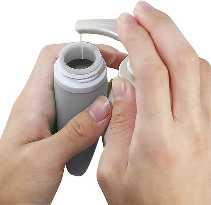 Travel Bottles for Toiletries, TSA Approved 3oz (90ml) Leak Proof Silicone Refillable Squeeze Travel Size Containers BPA Free for Cleansers, Lotions, Shampoo 3-pk (Black-Gray-White) - Image 7