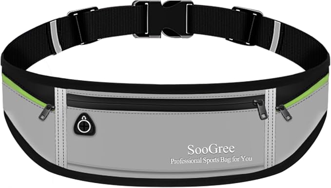 SooGree Slim Running Belt Sport Fanny Pack for Women Men,Reflective Waist Pack Runner Pouch Belt, Zipper Waterproof Running Phone Holder Jogging Pouch for Phone Money (GSP8806 top black/gray) by SooGree