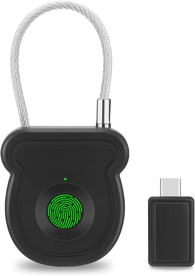 Fingerprint Padlock, Keyless Smart Lock, 0.5s Unlock, 20 Fingerprints, USB-Key, Emergency Unlock Code, Low Power Warning, Anti-Theft for Suitcase, Drawer, Wardrobe by BlumWay